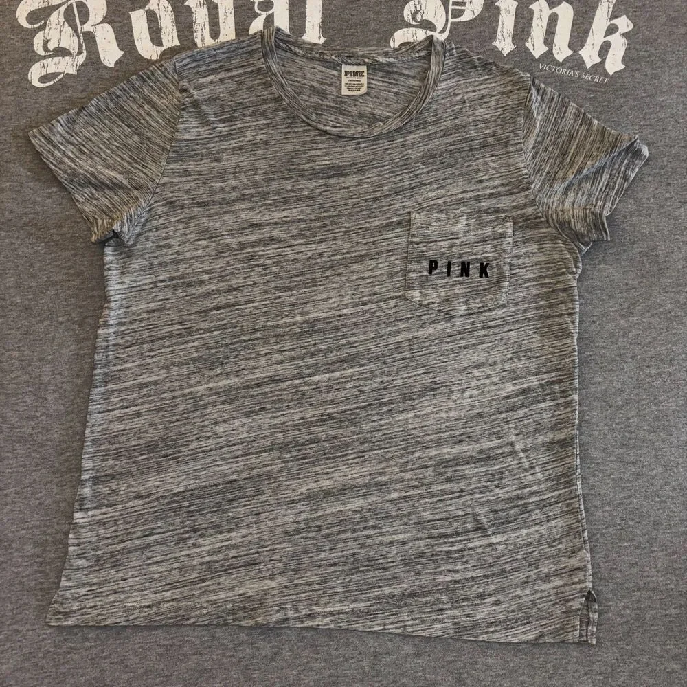 Victoria’s Secret PINK Checker Sequin Bling Gray Short Sleeve Tee Shirt - LG - Picture 2 of 9